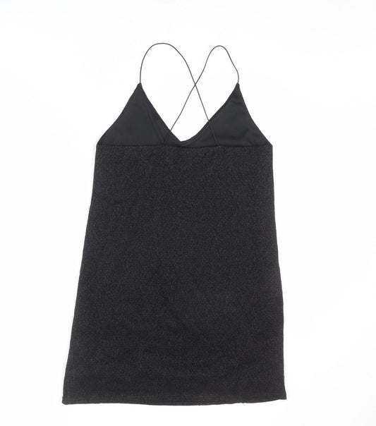 Sparkle & Fade Womens Black Polyester Slip Dress Size M V-Neck Pullover