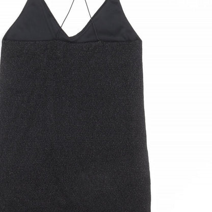 Sparkle & Fade Womens Black Polyester Slip Dress Size M V-Neck Pullover