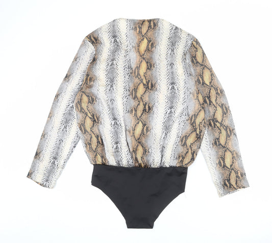 Zara Womens Multicoloured Animal Print Polyester Bodysuit One-Piece Size L Snap - Snakeskin Pattern