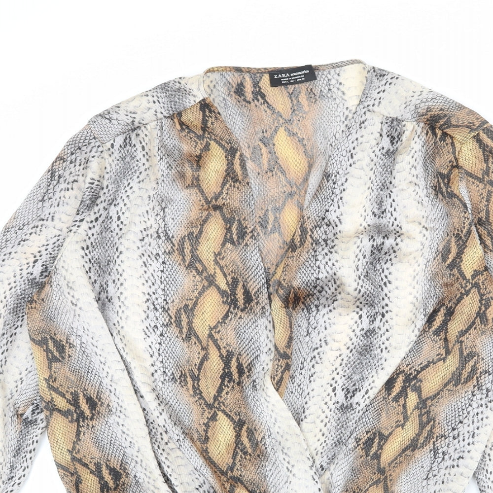Zara Womens Multicoloured Animal Print Polyester Bodysuit One-Piece Size L Snap - Snakeskin Pattern