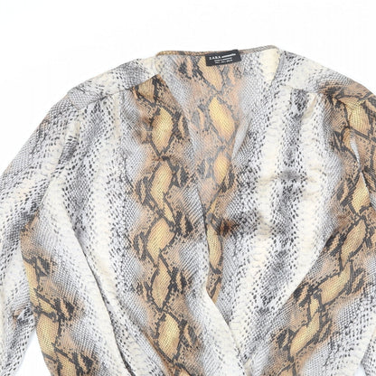 Zara Womens Multicoloured Animal Print Polyester Bodysuit One-Piece Size L Snap - Snakeskin Pattern