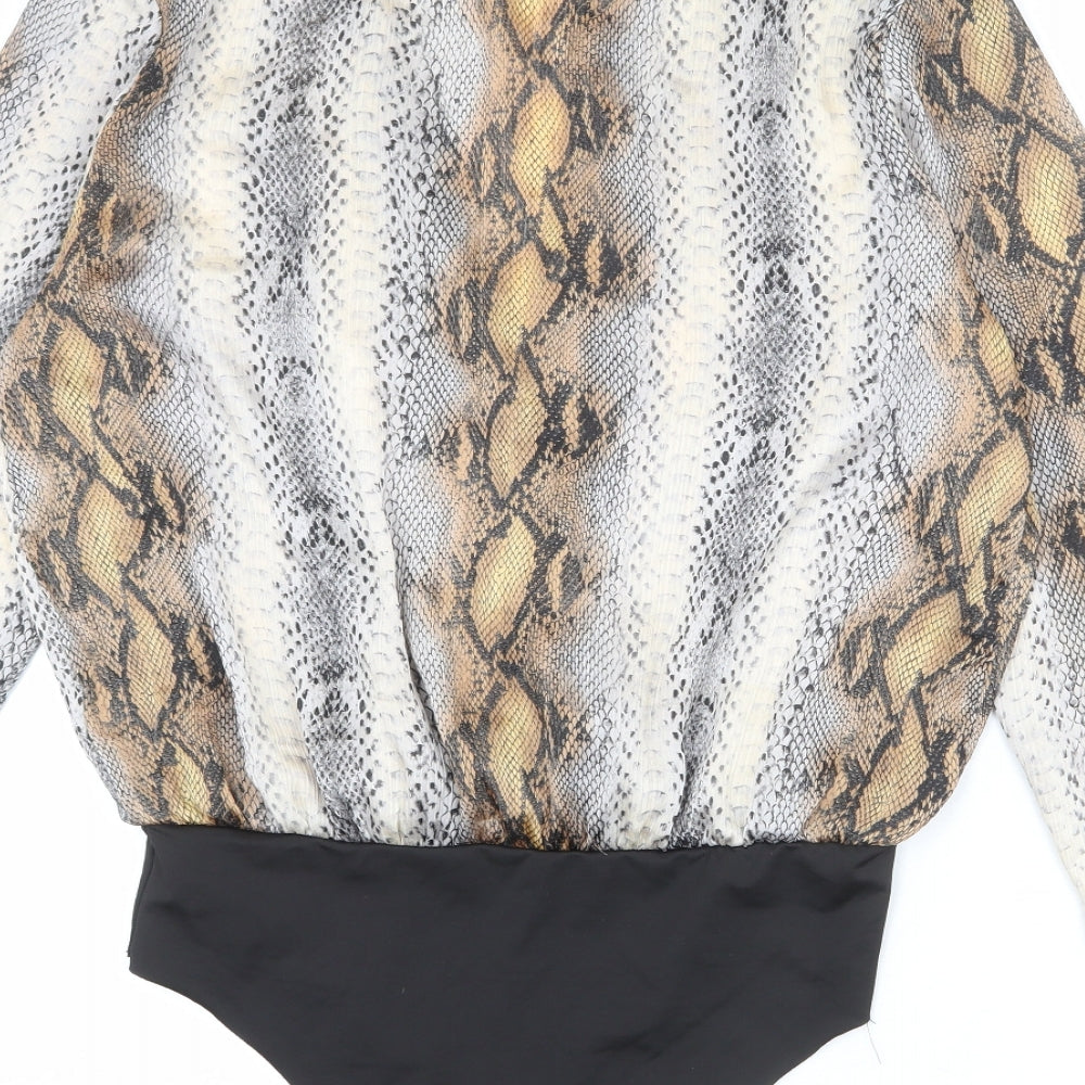 Zara Womens Multicoloured Animal Print Polyester Bodysuit One-Piece Size L Snap - Snakeskin Pattern