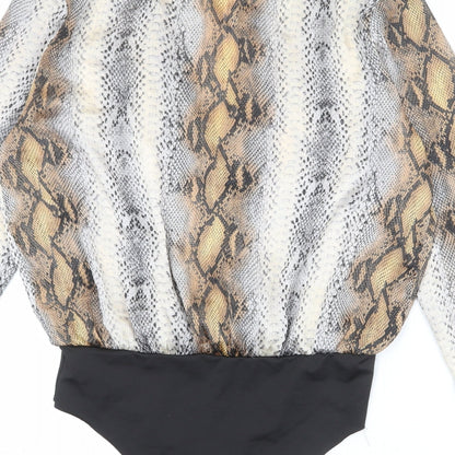 Zara Womens Multicoloured Animal Print Polyester Bodysuit One-Piece Size L Snap - Snakeskin Pattern