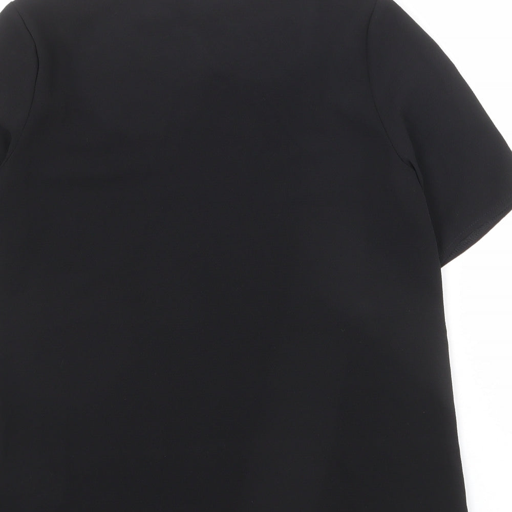 Cameo Rose Womens Black Polyester Basic T-Shirt Size 8 Round Neck - Embroidered Flowers