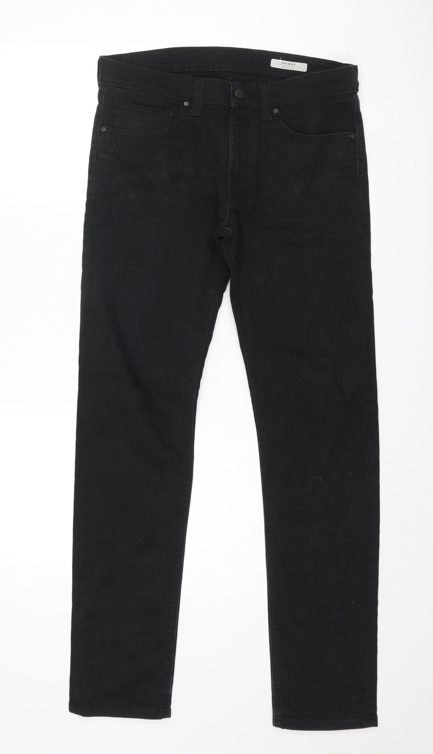 Marks and Spencer Mens Black Cotton Skinny Jeans Size 32 in L33 in Regular Button