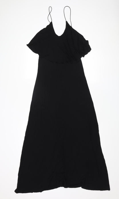 ASOS Womens Black Viscose Maxi Size 10 Scoop Neck Pullover - Frill Bodice