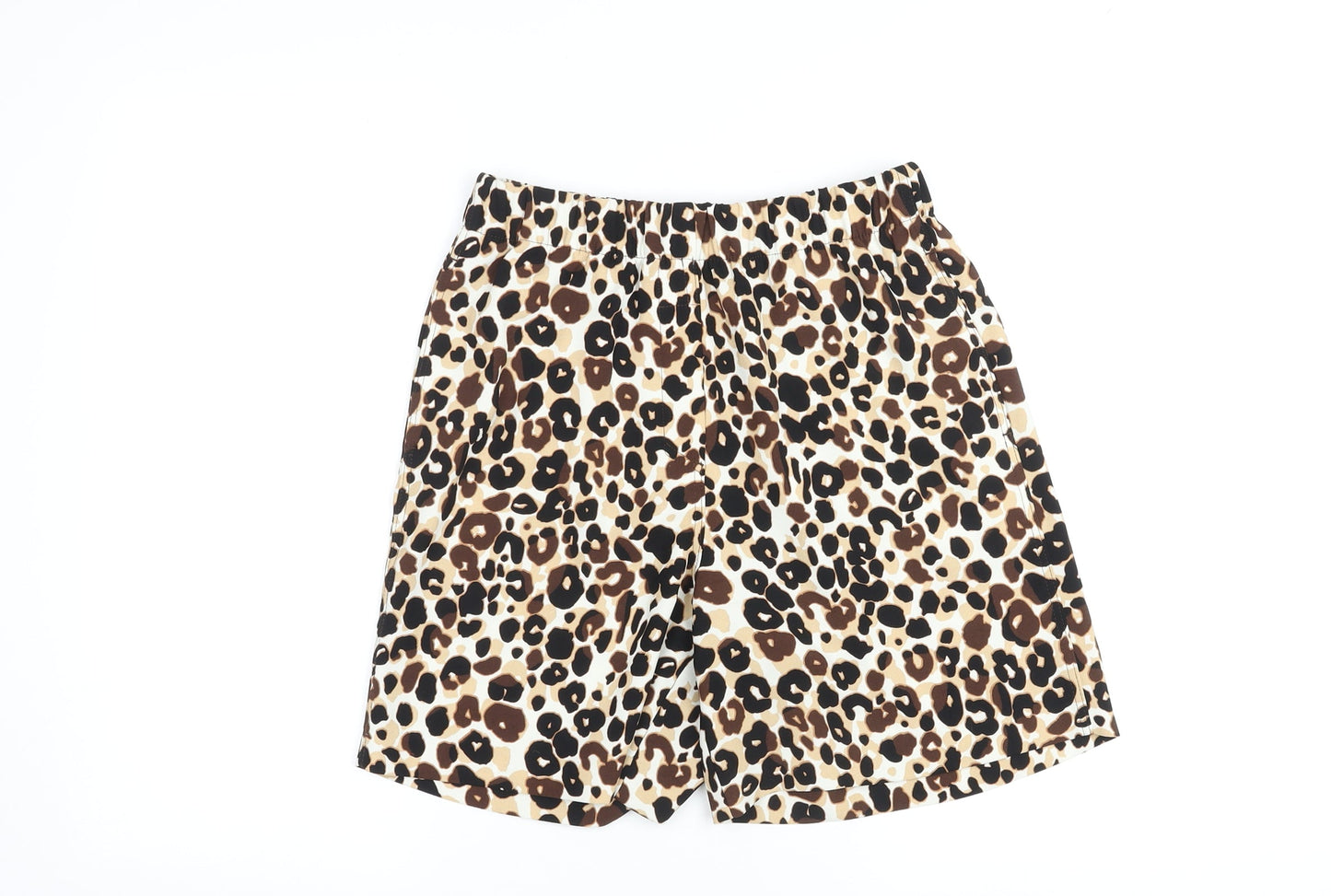 Marks and Spencer Womens Brown Animal Print Polyester Basic Shorts Size 8 L7 in Regular Pull On - Leopard Print