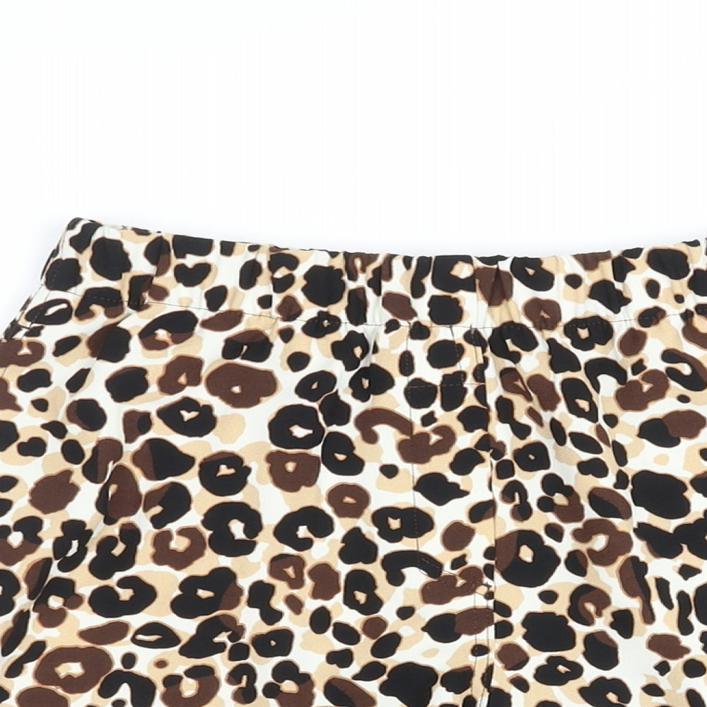Marks and Spencer Womens Brown Animal Print Polyester Basic Shorts Size 8 L7 in Regular Pull On - Leopard Print