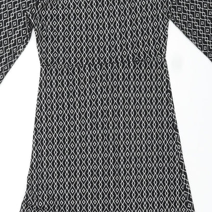 Zuiki Womens Black Geometric Polyester A-Line Size M Mock Neck Pullover