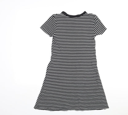 Divided by H&M Womens Black Striped Cotton T-Shirt Dress Size S Crew Neck Pullover