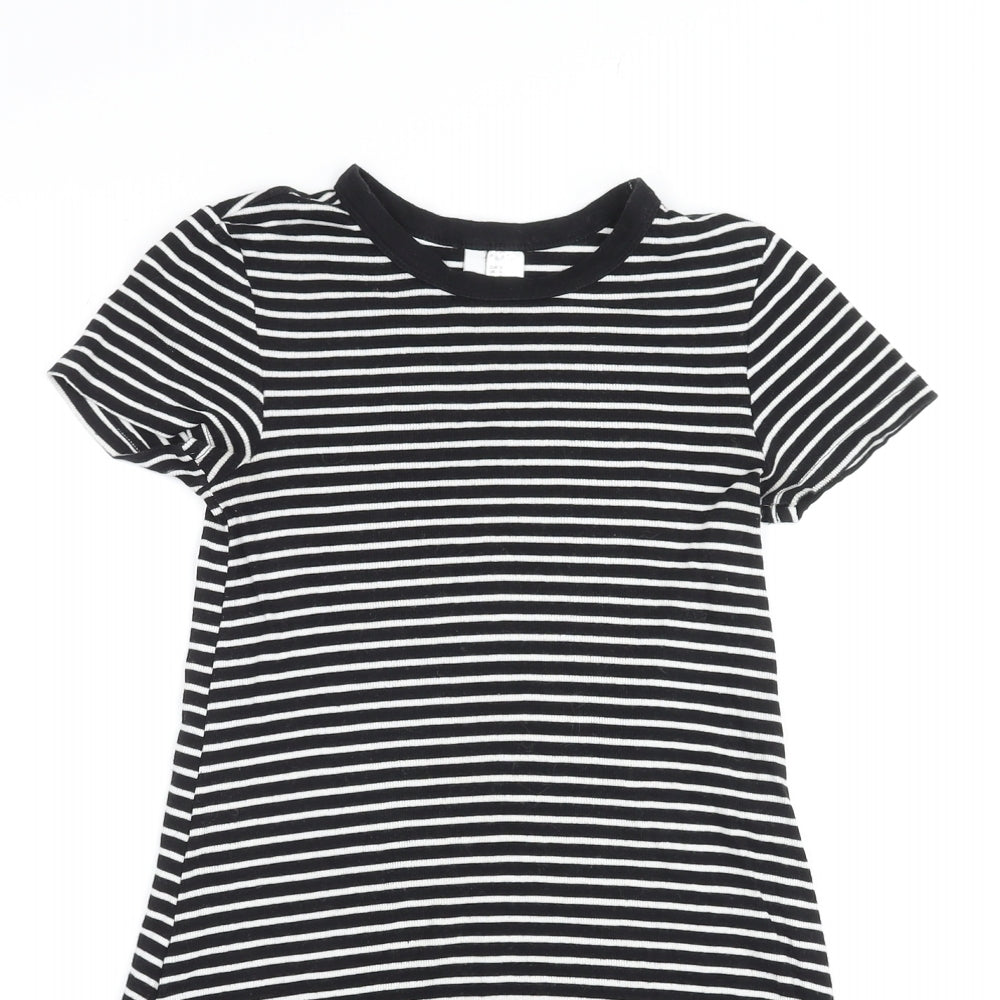 Divided by H&M Womens Black Striped Cotton T-Shirt Dress Size S Crew Neck Pullover