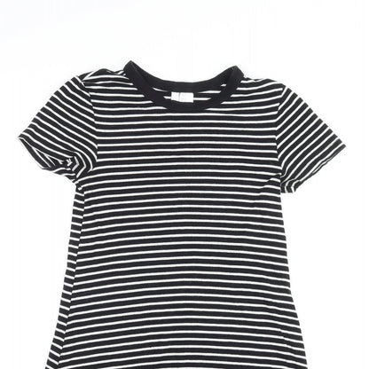 Divided by H&M Womens Black Striped Cotton T-Shirt Dress Size S Crew Neck Pullover