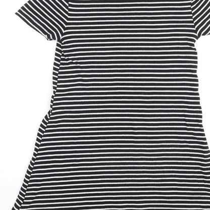 Divided by H&M Womens Black Striped Cotton T-Shirt Dress Size S Crew Neck Pullover