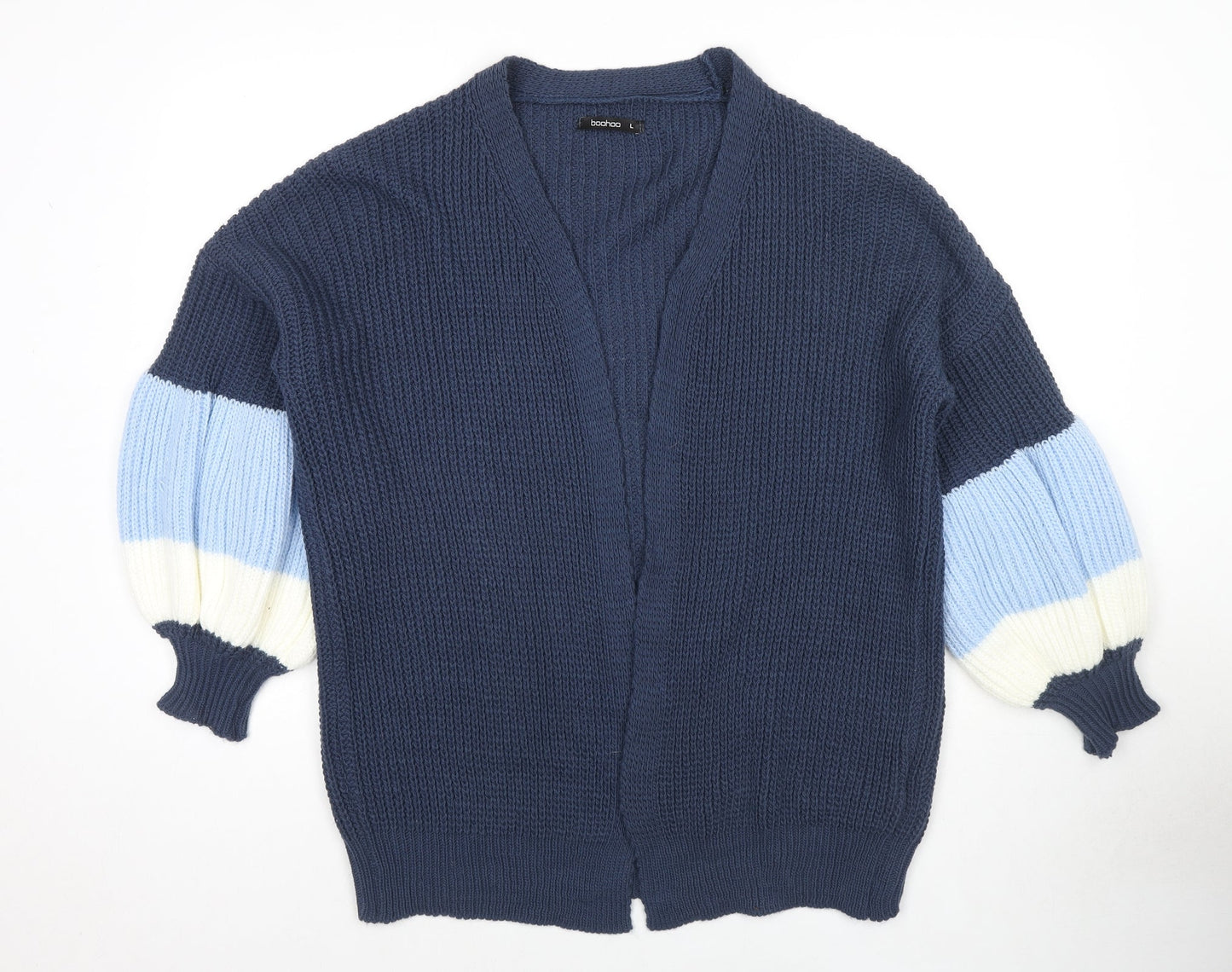 Boohoo Womens Blue V-Neck Acrylic Cardigan Jumper Size L - Open