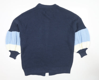 Boohoo Womens Blue V-Neck Acrylic Cardigan Jumper Size L - Open