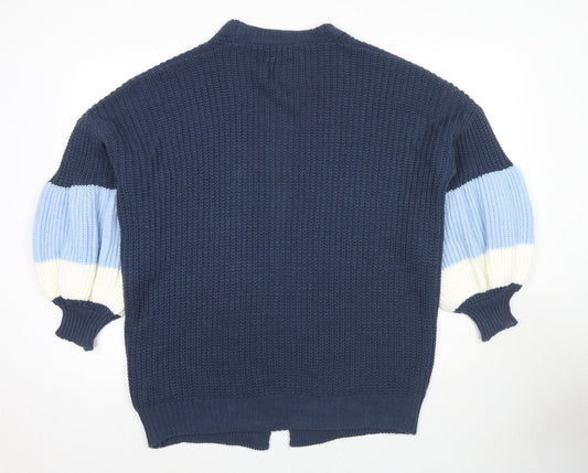 Boohoo Womens Blue V-Neck Acrylic Cardigan Jumper Size L - Open