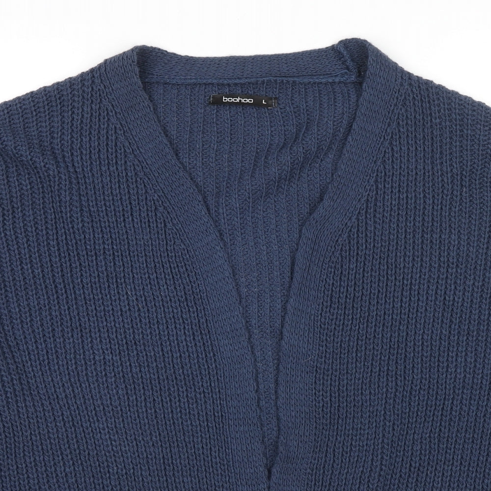 Boohoo Womens Blue V-Neck Acrylic Cardigan Jumper Size L - Open