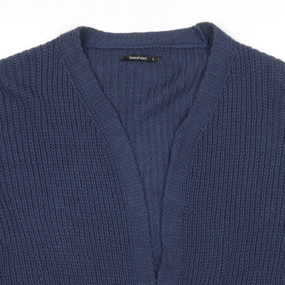 Boohoo Womens Blue V-Neck Acrylic Cardigan Jumper Size L - Open