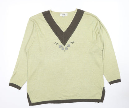 Whimsy by Lunaire Womens Green V-Neck Acrylic Pullover Jumper Size L