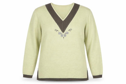 Whimsy by Lunaire Womens Green V-Neck Acrylic Pullover Jumper Size L