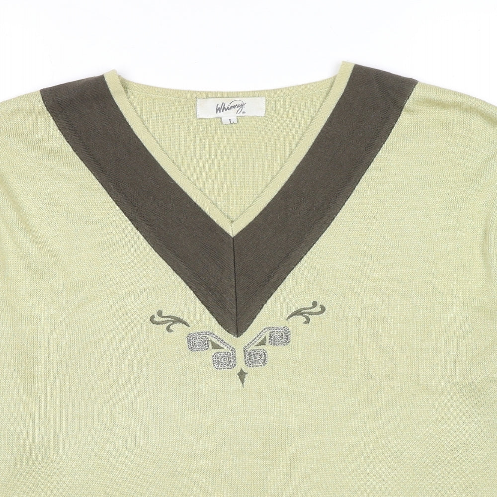 Whimsy by Lunaire Womens Green V-Neck Acrylic Pullover Jumper Size L