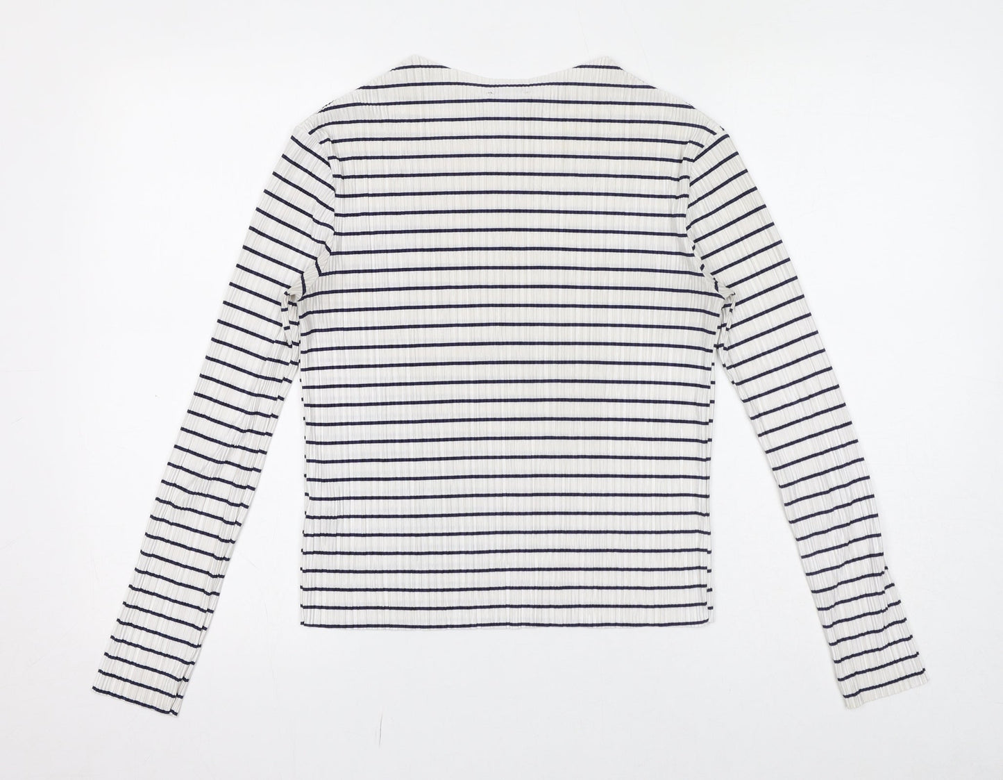 Topshop Womens White Striped Polyester Basic T-Shirt Size 8 Crew Neck