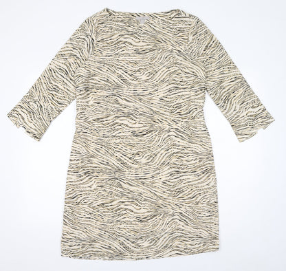 H&M Womens Ivory Animal Print Polyester Shift Size M Boat Neck Pullover