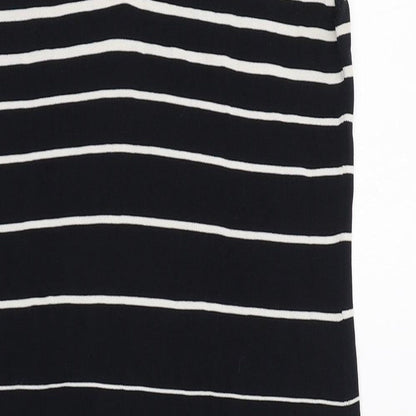 Adrienne Vittadini Womens Black Striped Viscose Shift Size M Round Neck Zip