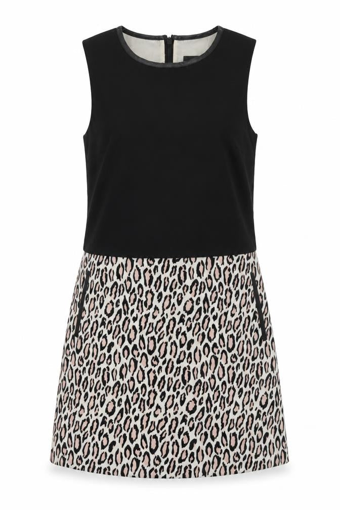 Oasis Womens Black Animal Print Polyester Shift Size 10 Round Neck Zip - Leopard Print