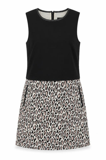 Oasis Womens Black Animal Print Polyester Shift Size 10 Round Neck Zip - Leopard Print