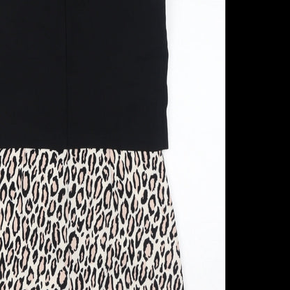 Oasis Womens Black Animal Print Polyester Shift Size 10 Round Neck Zip - Leopard Print