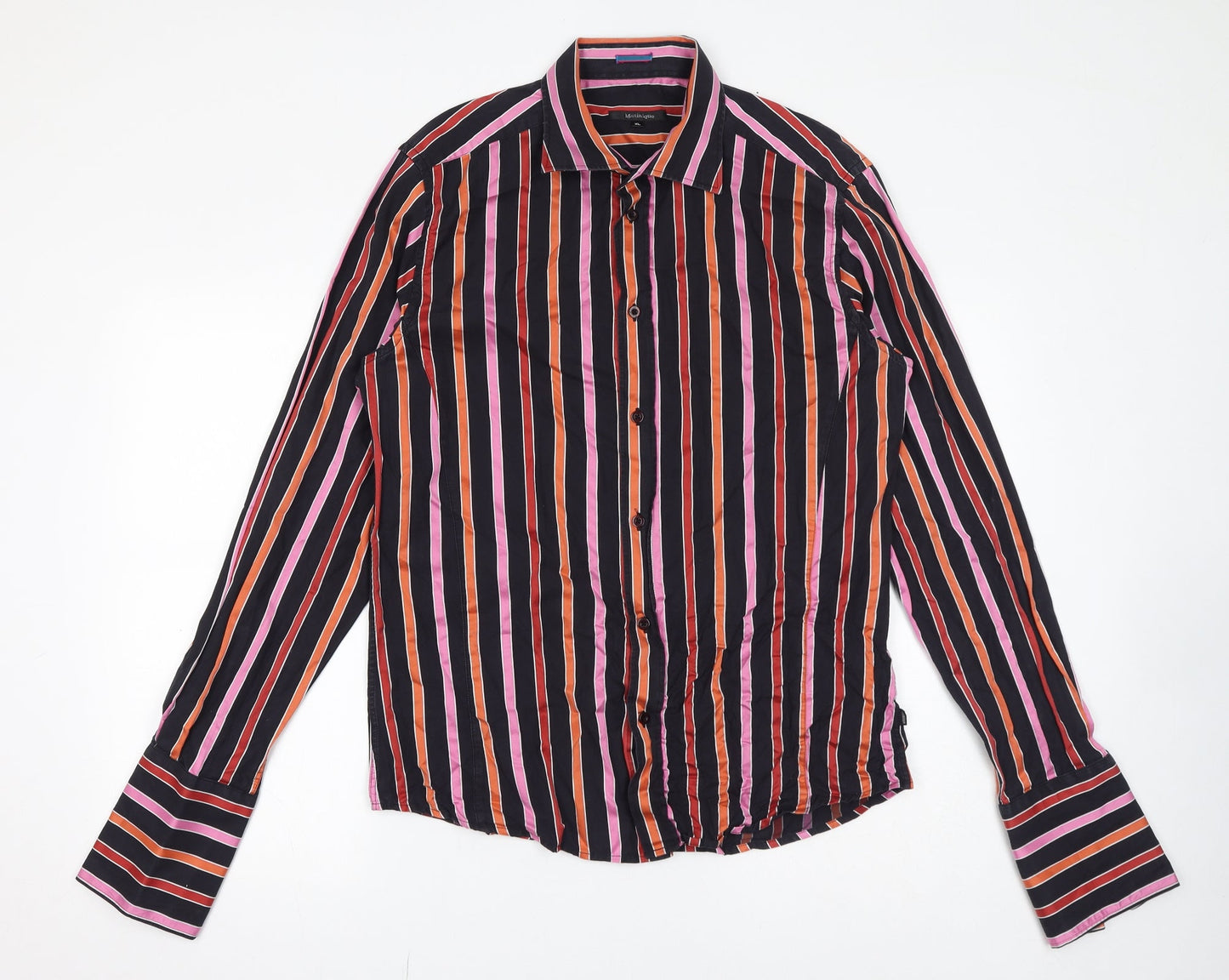 Matinique Womens Black Striped 100% Cotton Basic Button-Up Size XL Collared