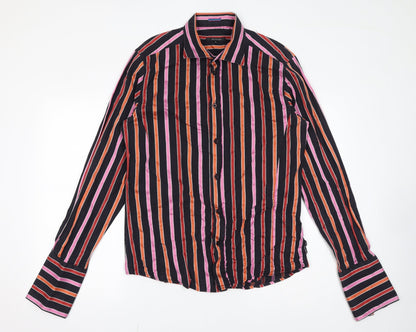 Matinique Womens Black Striped 100% Cotton Basic Button-Up Size XL Collared