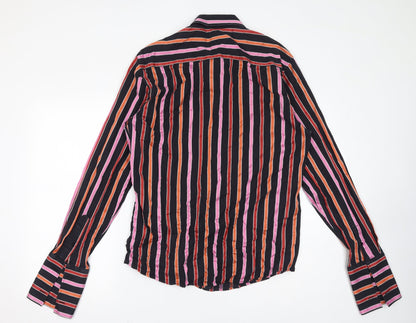 Matinique Womens Black Striped 100% Cotton Basic Button-Up Size XL Collared