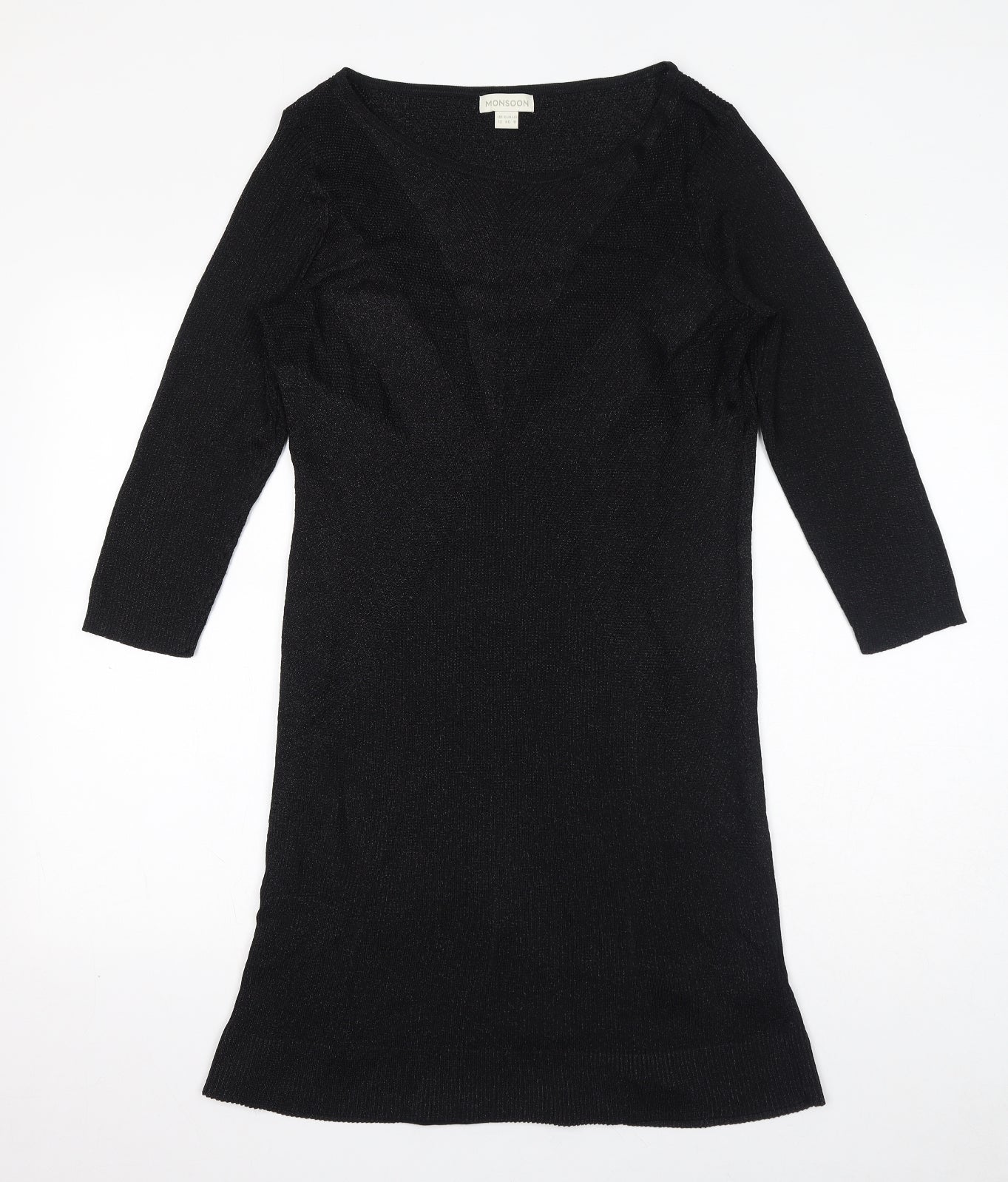 Monsoon Womens Black Viscose Shift Size 12 Round Neck Pullover - Panelled Bodice