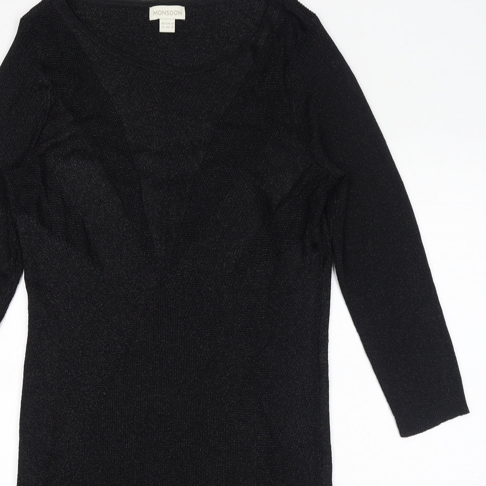 Monsoon Womens Black Viscose Shift Size 12 Round Neck Pullover - Panelled Bodice