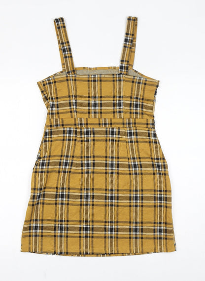 Bershka Womens Yellow Check Polyester Mini Size S Square Neck Pullover