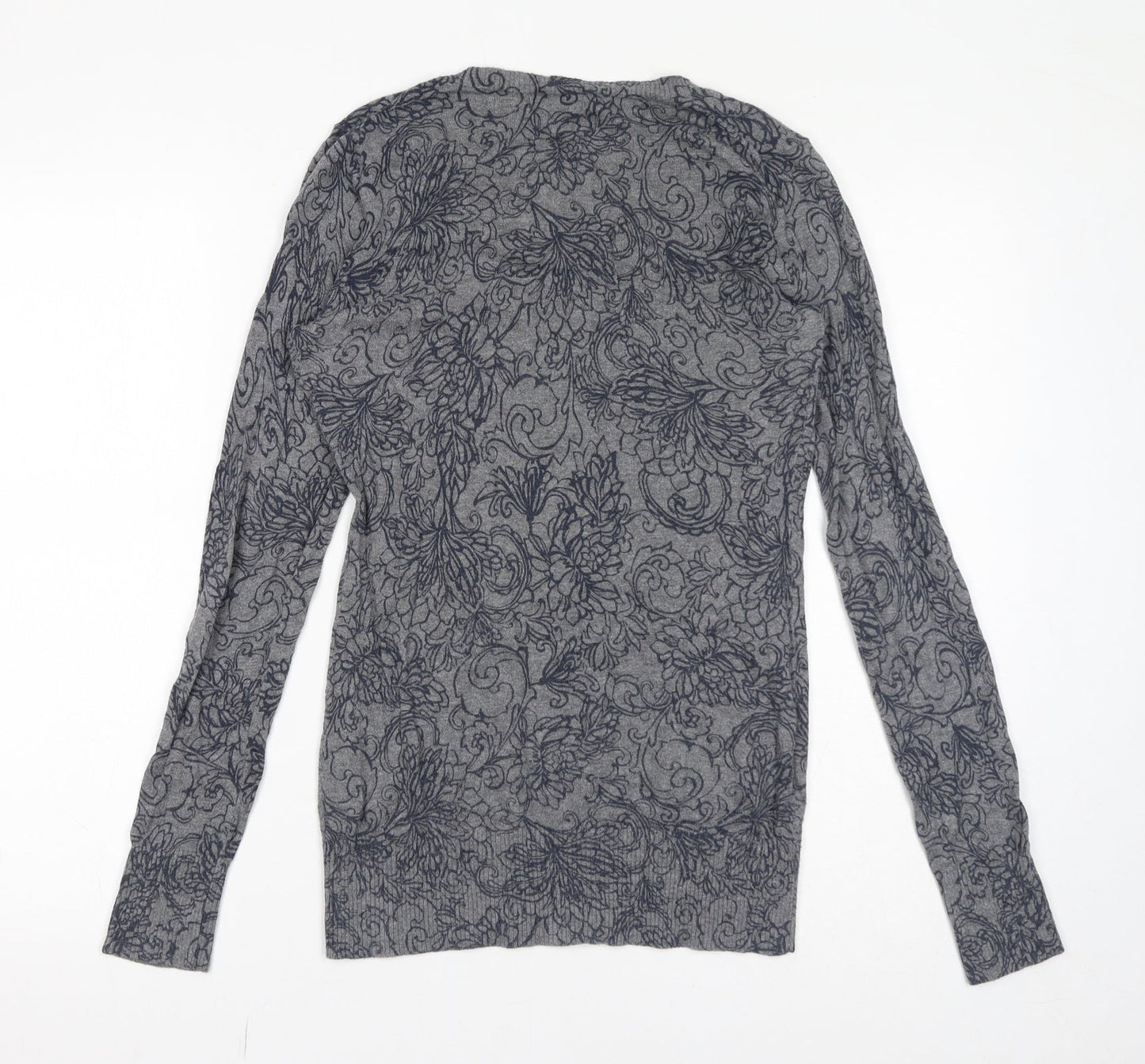 Gap Womens Grey V-Neck Floral 100% Cotton Pullover Jumper Size S