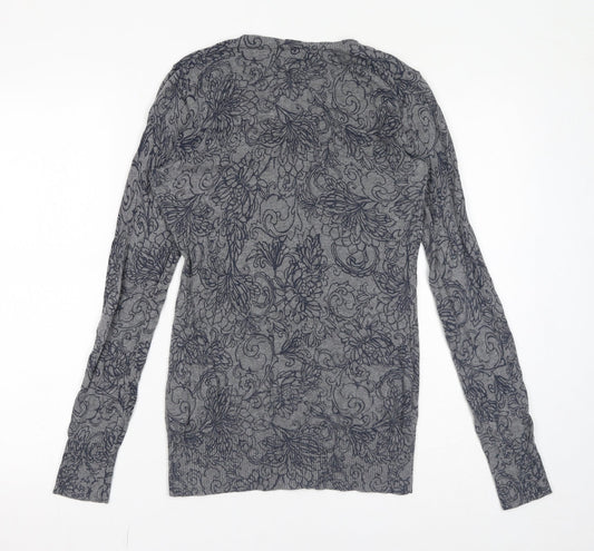 Gap Womens Grey V-Neck Floral 100% Cotton Pullover Jumper Size S