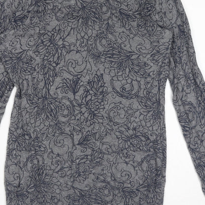 Gap Womens Grey V-Neck Floral 100% Cotton Pullover Jumper Size S
