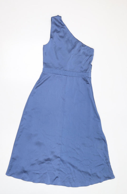 TFNC Womens Blue Polyester Fit & Flare Size 8 One Shoulder Zip