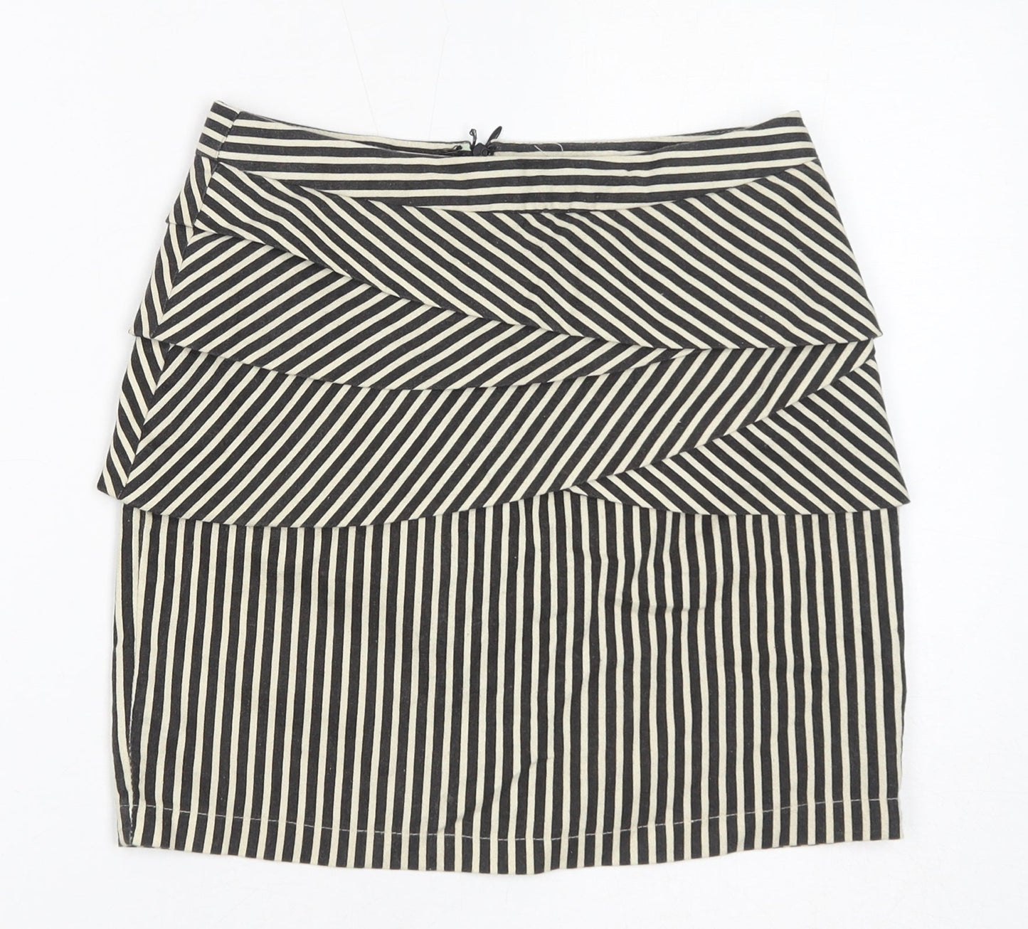 Stella Morgan Womens Black Striped Cotton Straight & Pencil Skirt Size S Zip