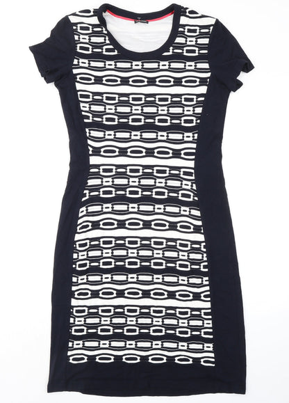 Gerry Weber Womens Blue Geometric Polyester Pencil Dress Size 10 Round Neck Pullover