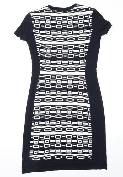 Gerry Weber Womens Blue Geometric Polyester Pencil Dress Size 10 Round Neck Pullover