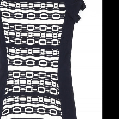 Gerry Weber Womens Blue Geometric Polyester Pencil Dress Size 10 Round Neck Pullover