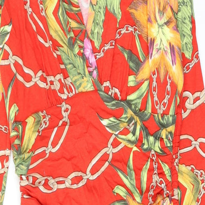 Fran Jane Womens Red Floral Viscose Pencil Dress Size 10 V-Neck Zip