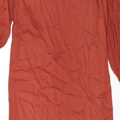 Zara Womens Brown Viscose Sheath Size S Mock Neck Button - Ruffle