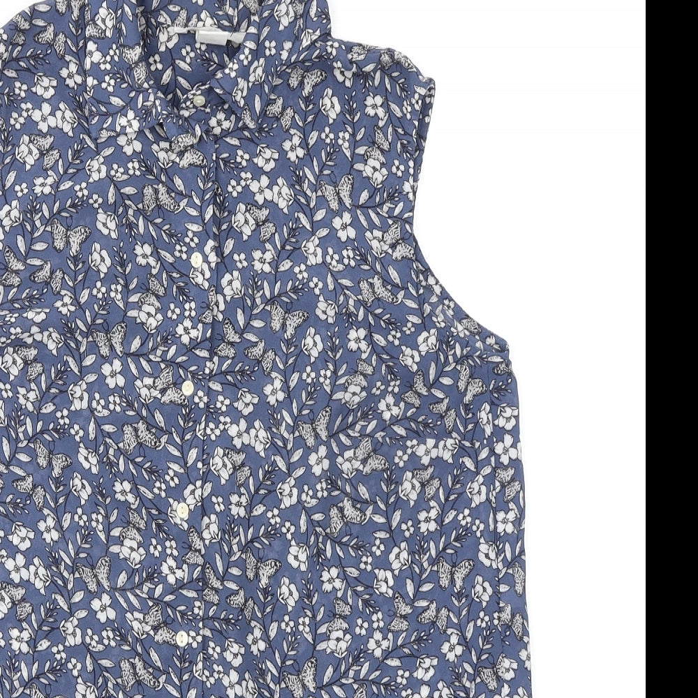 Womens UK Size 10 H&M Blue Basic Button-Up