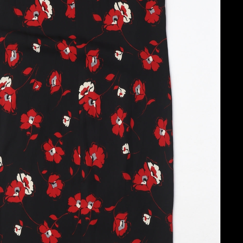 BHS Womens Black Floral Polyester Shift Size 14 Round Neck Button