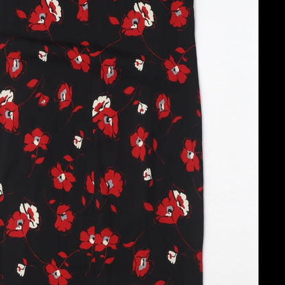 BHS Womens Black Floral Polyester Shift Size 14 Round Neck Button